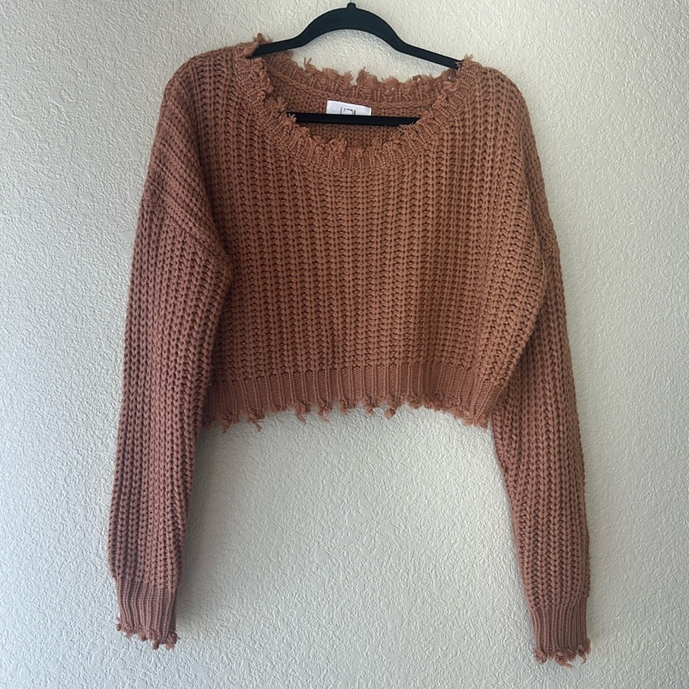 LUCCA cropped brown sweater size medium